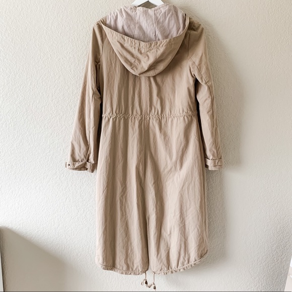 Elle Tan Khaki Long Midi Trench Coat with Hood, S - Picture 6 of 8